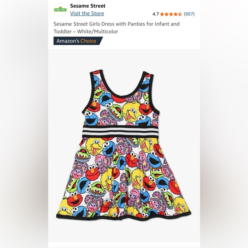Sesame Street Girls Kids Colorful Sleeveless A-Line Character Dress. 24 Months.